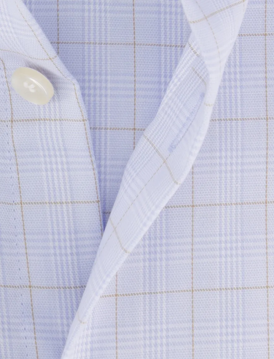 John Miller Tailored Fit overhemd lichtblauw bruin geruit