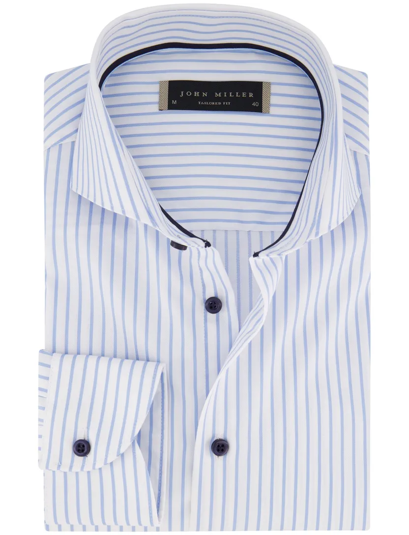 overhemd John Miller Tailored Fit lichtblauw wit gestreept
