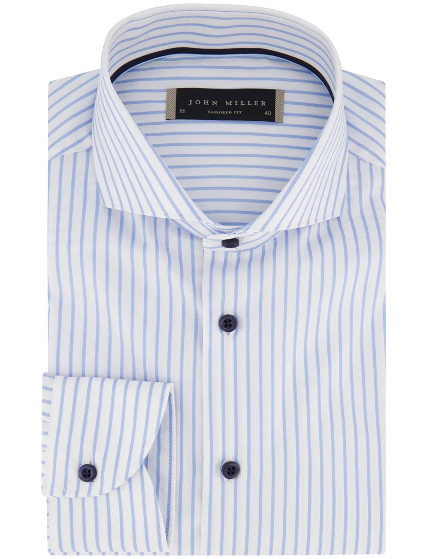 overhemd John Miller Tailored Fit lichtblauw wit gestreept
