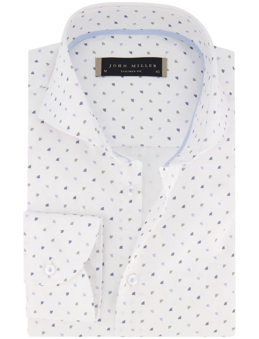 John Miller Tailored Fit overhemd wit blauw geprint