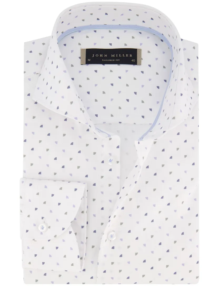 overhemd John Miller Tailored Fit wit blauw geprint