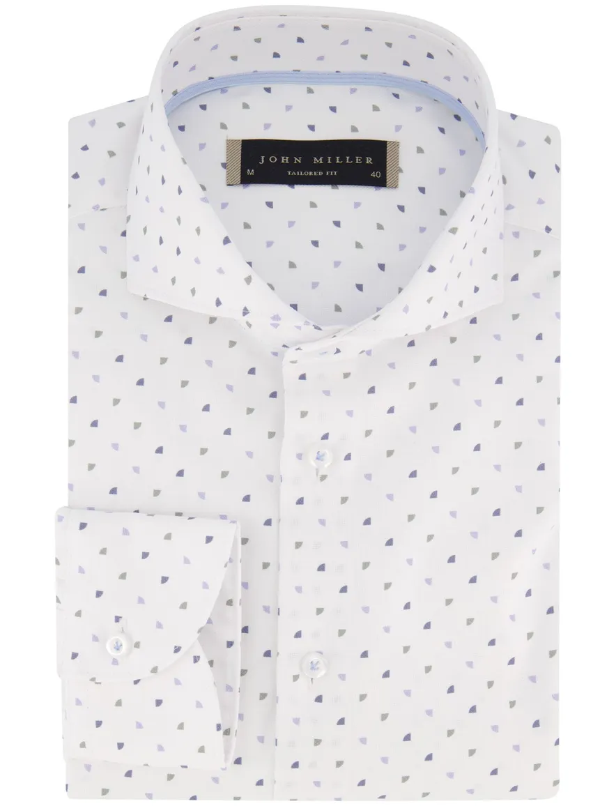 John Miller Tailored Fit overhemd wit blauw geprint