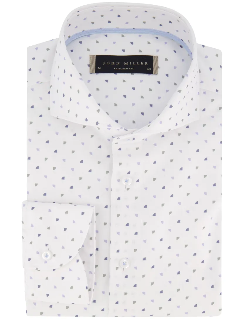 overhemd John Miller Tailored Fit wit blauw geprint