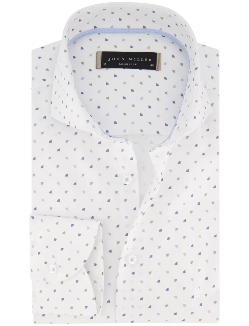 John Miller overhemd wit blauw geprint katoen