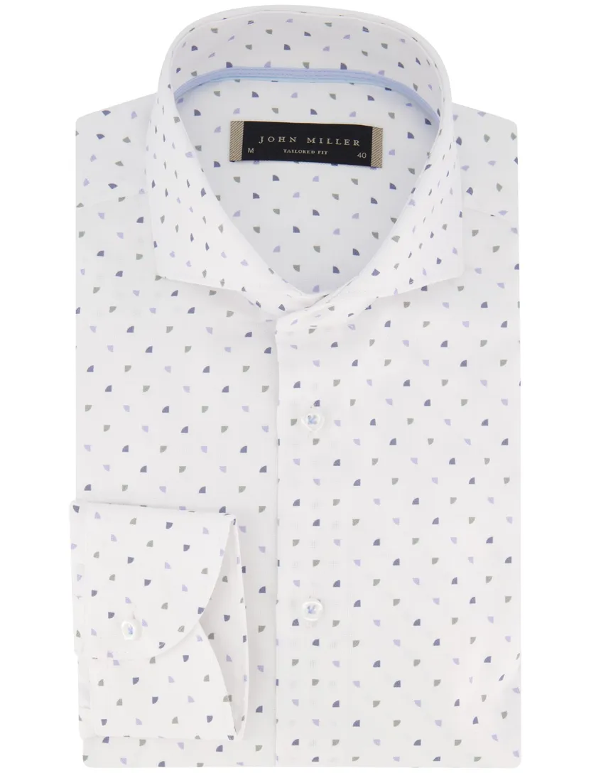 John Miller overhemd wit blauw geprint katoen