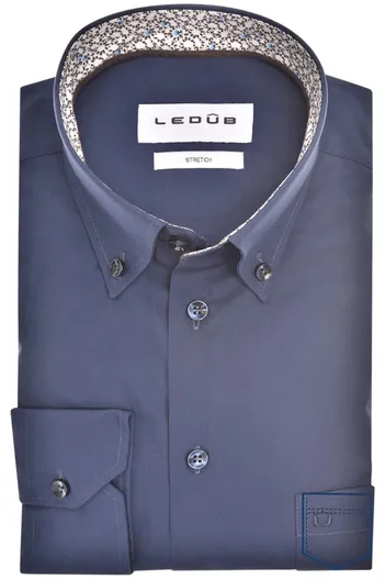 Ledub Ledub overhemd effen donkerblauw katoen normale fit