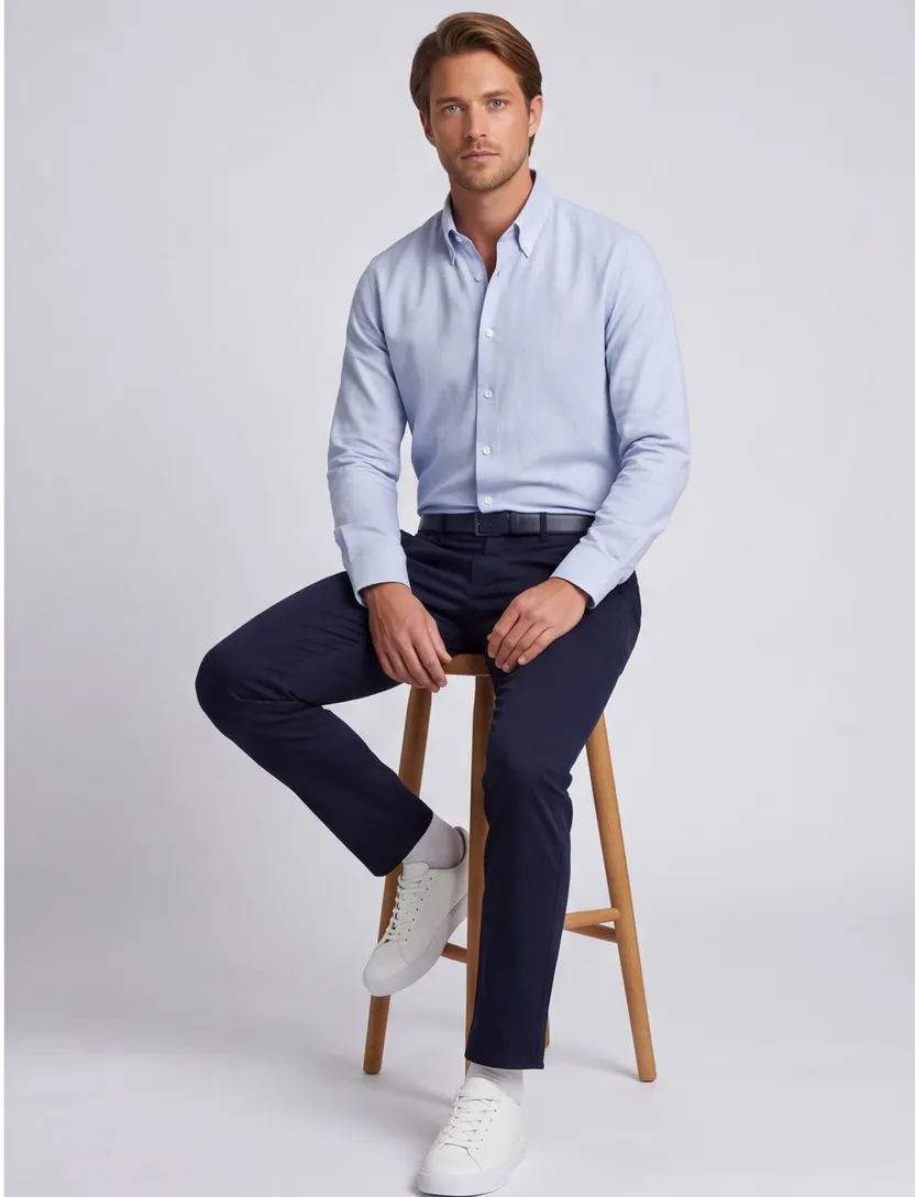 overhemd Ledub lichtblauw button down normale fit