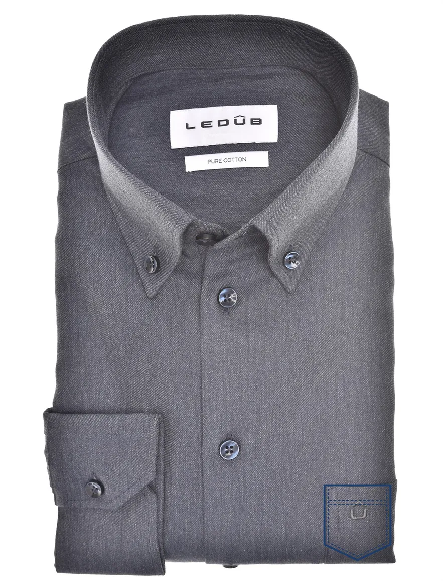 Ledub overhemd donkerblauw button down borstzak