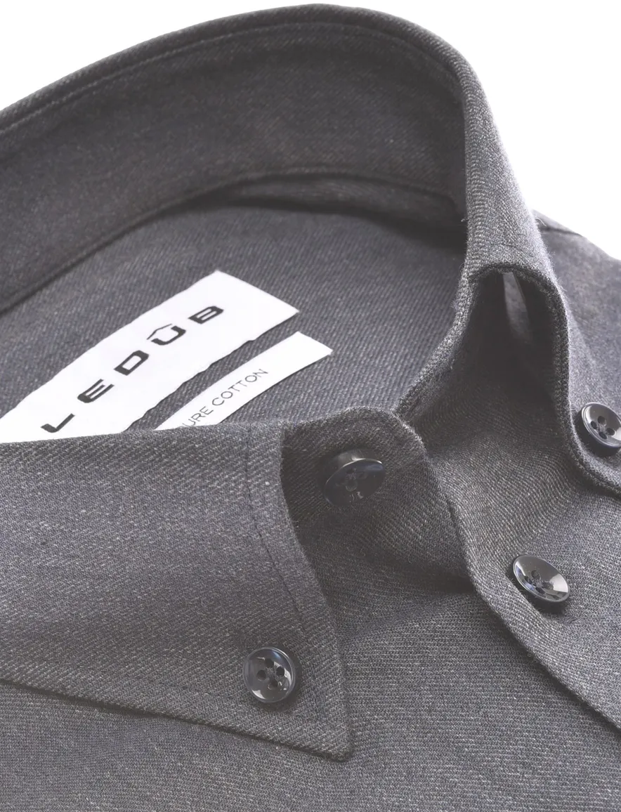 Ledub overhemd effen donkerblauw button down normale fit