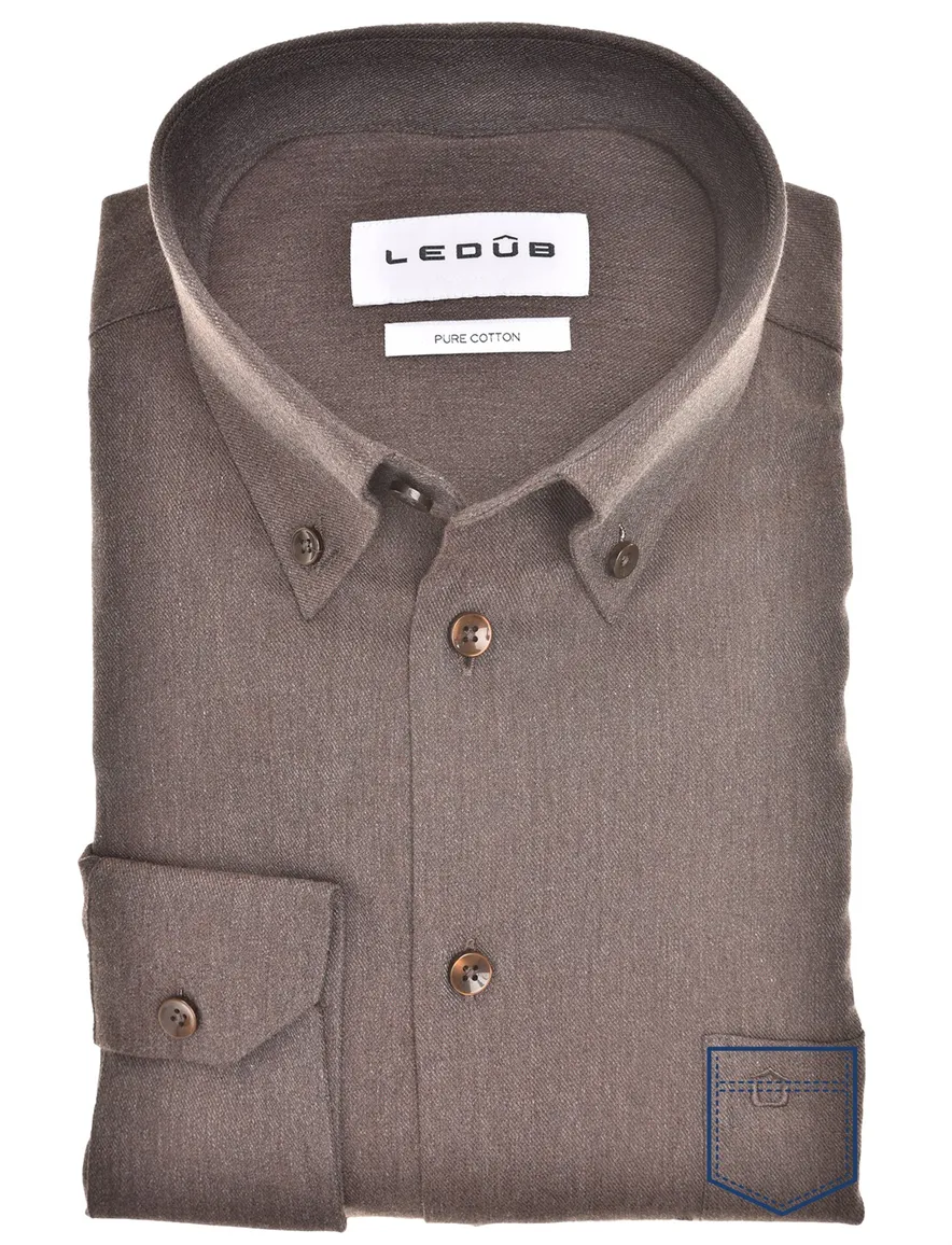 Ledub overhemd bruin button down borstzak