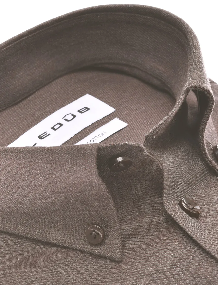 Ledub overhemd bruin button down borstzak