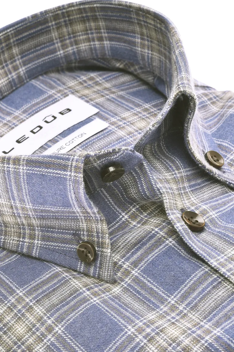 katoenen overhemd Ledub blauw geruit normale fit