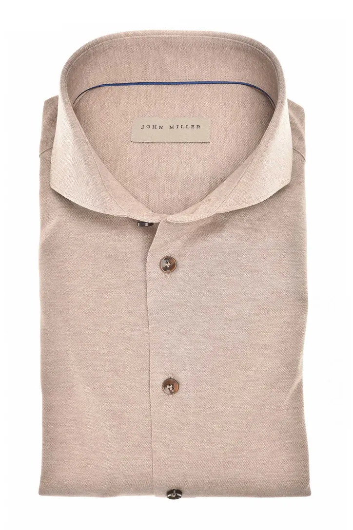 katoenen John Miller overhemd effen lichtbruin slim fit