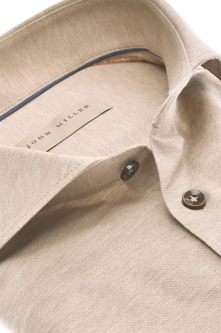 katoenen John Miller overhemd effen lichtbruin slim fit