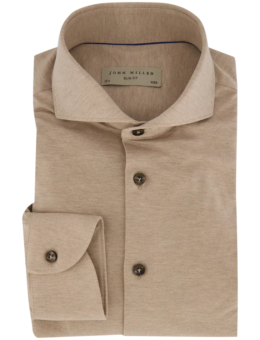 John Miller overhemd mouwlengte 7 beige uni