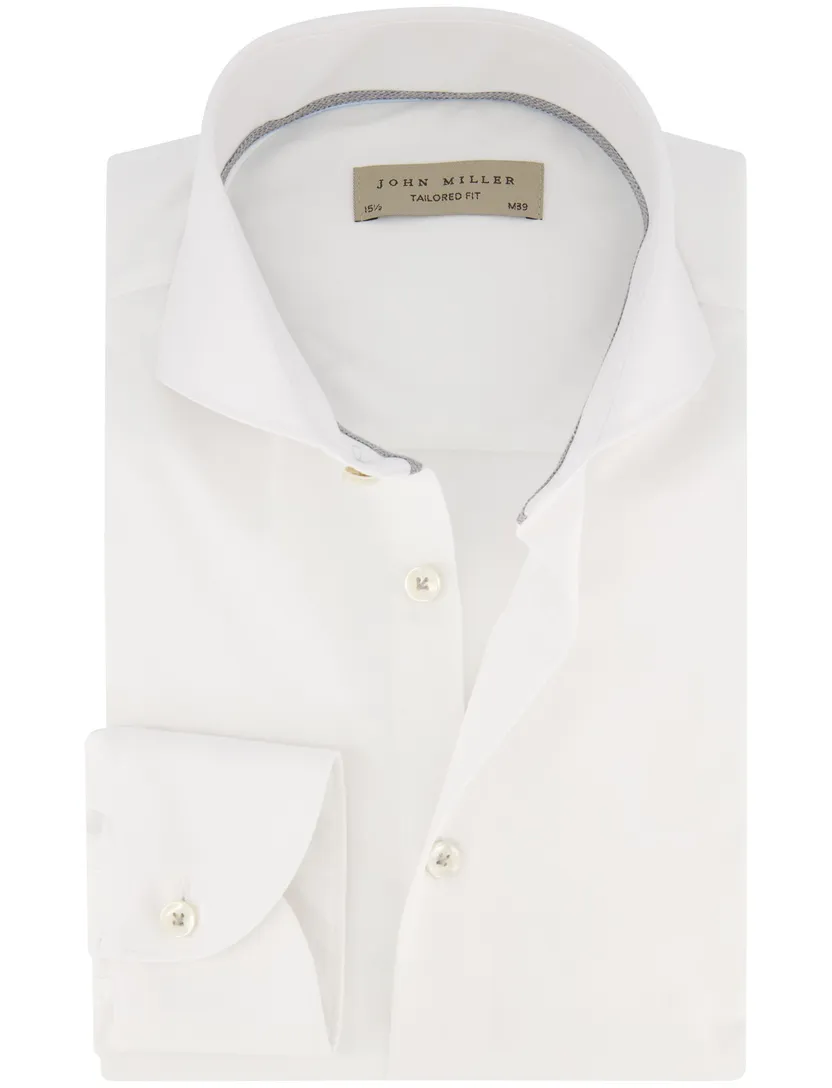 overhemd John Miller Tailored Fit mouwlengte 7 wit effen