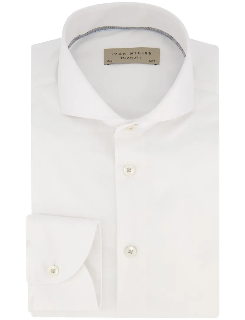 overhemd John Miller Tailored Fit mouwlengte 7 wit effen