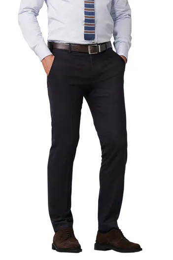 Meyer Meyer Pantalon effen donkerblauw wol normale fit