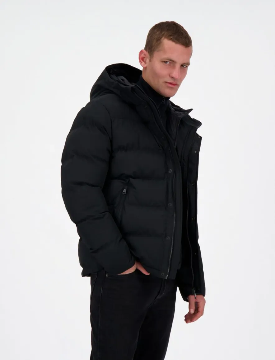 Airforce winterjas kort effen zwart gewatteerd puffer