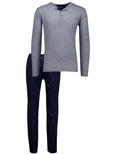 Schiesser Schiesser Pyjama set donkerblauw grijs normale fit