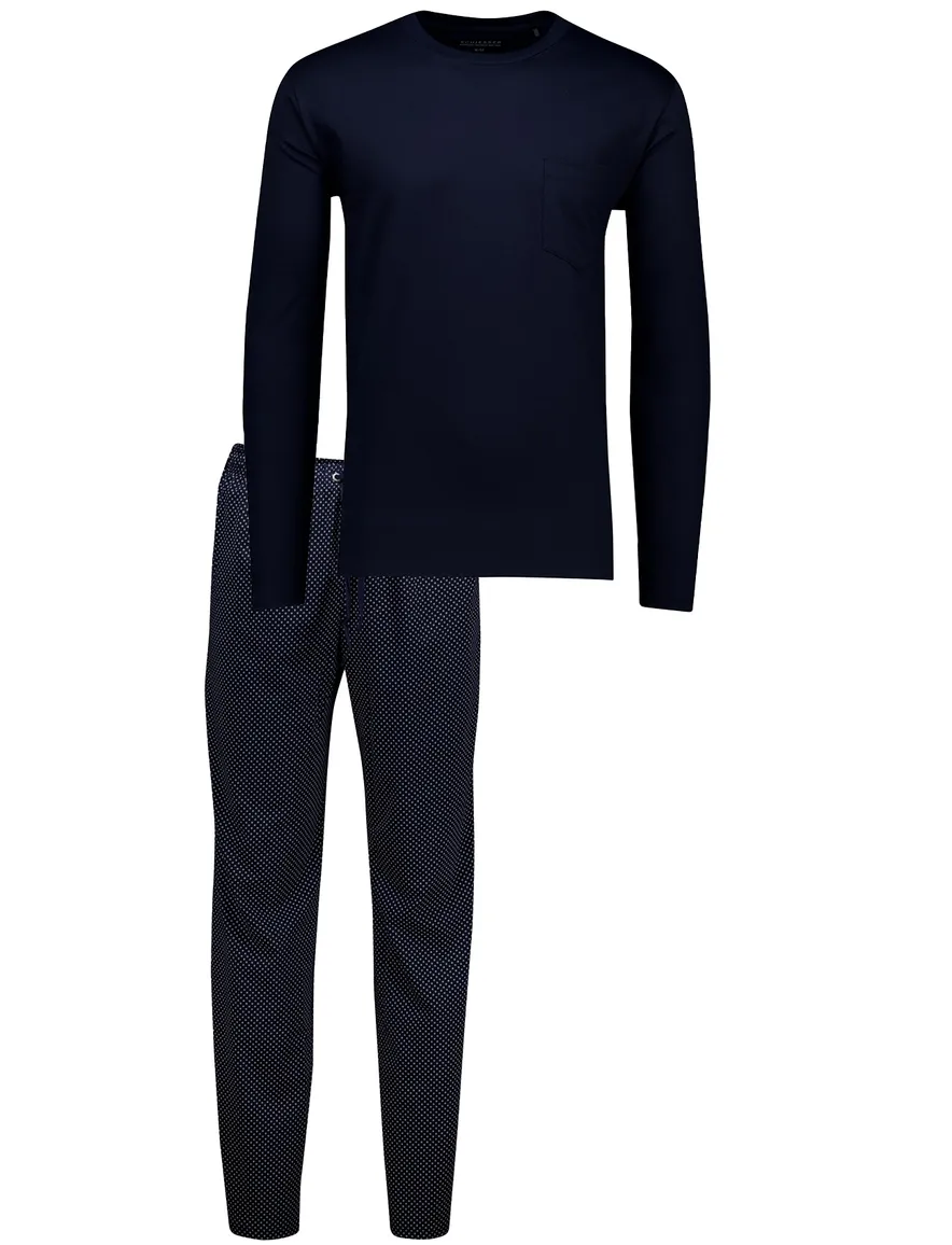 Schiesser Pyjama set donkerblauw effen normale fit