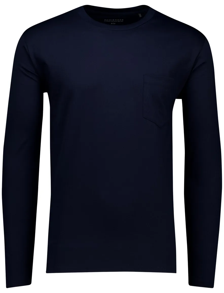 Schiesser Pyjama set donkerblauw effen normale fit