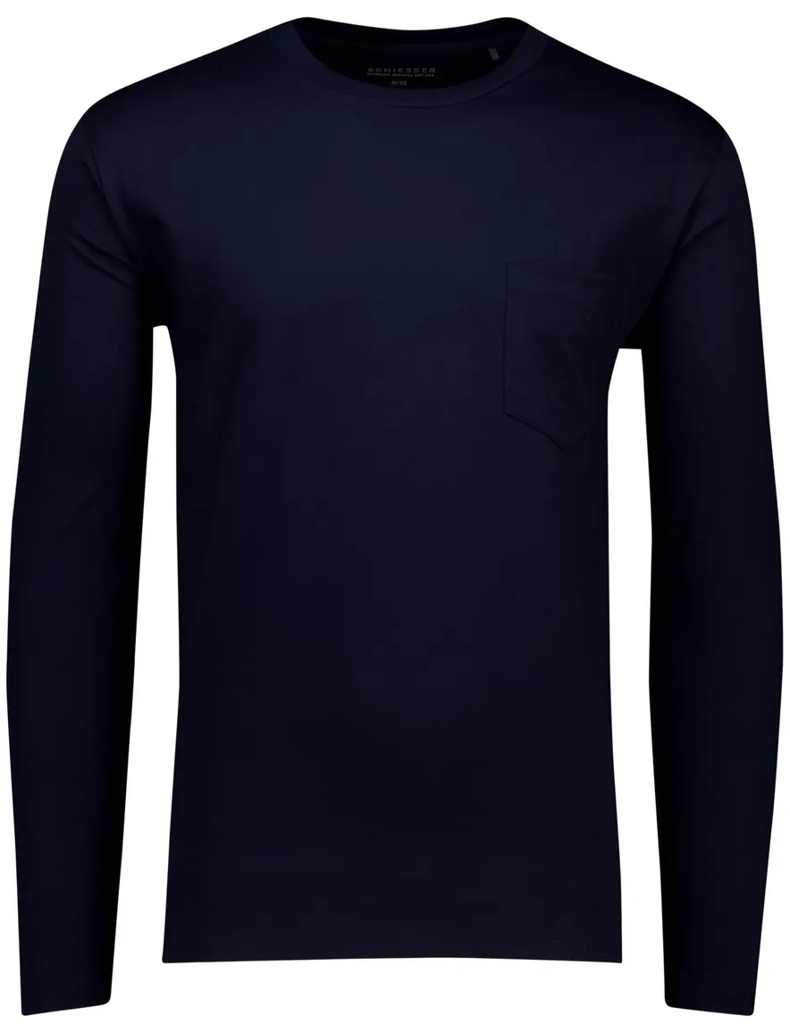 Schiesser Pyjama set donkerblauw effen normale fit