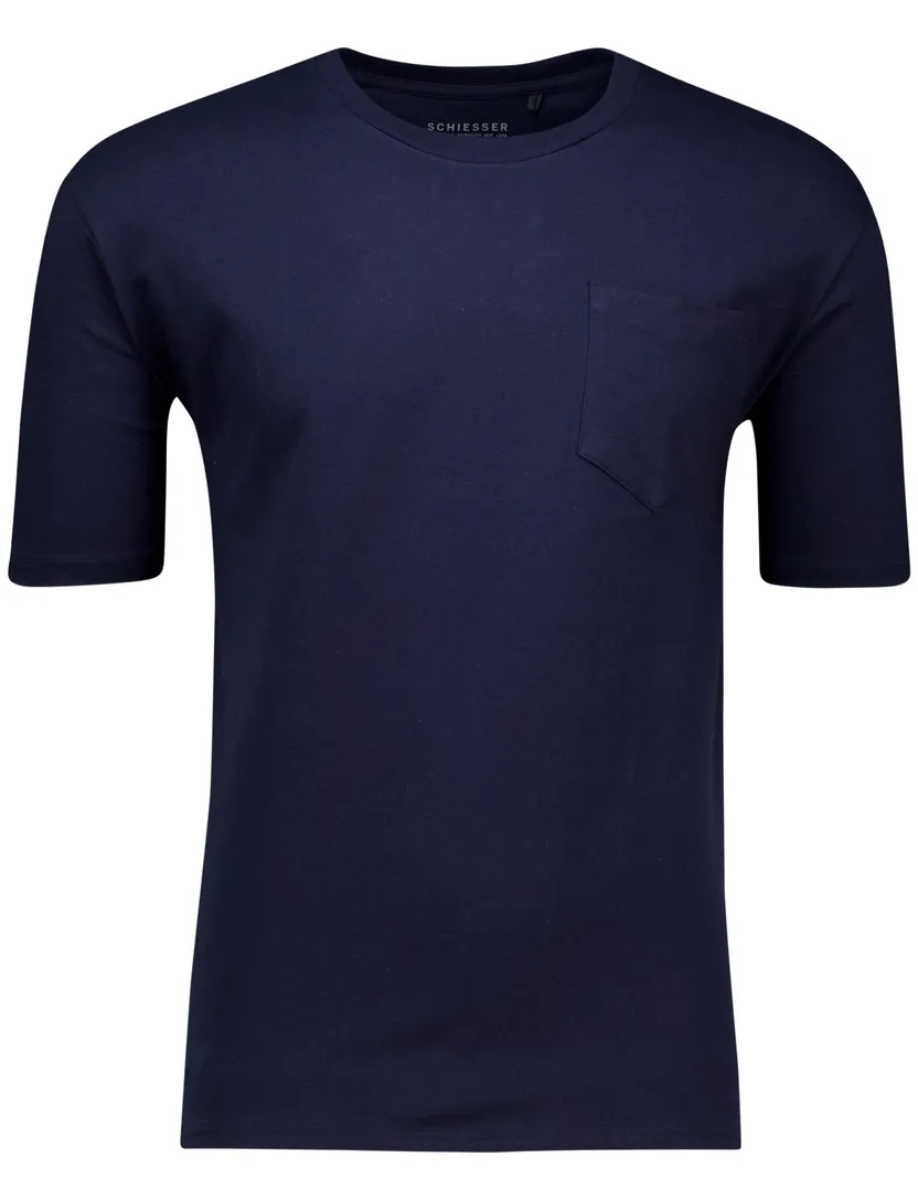 Schiesser Shortama donkerblauw wit Single Jersey normale fit