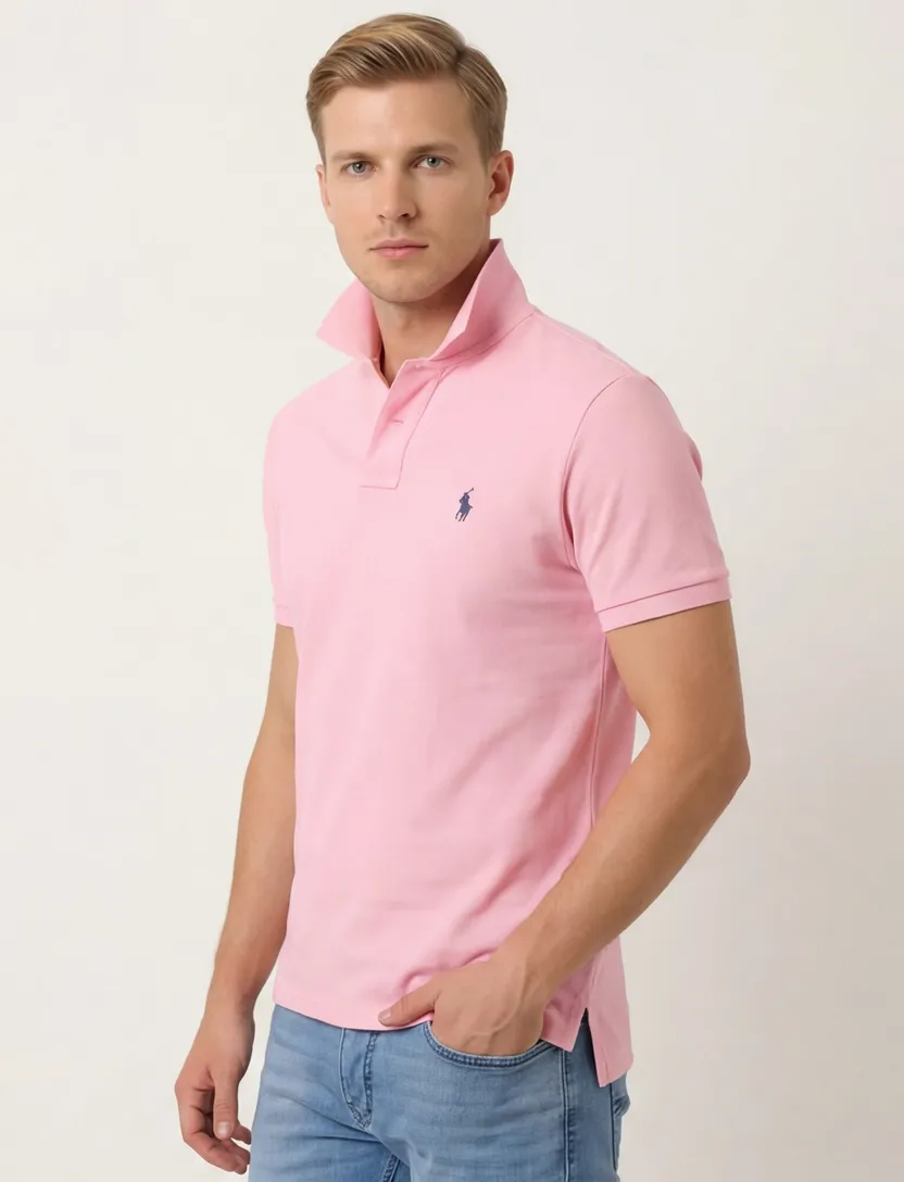 Polo Ralph Lauren polo effen roze normale fit katoen