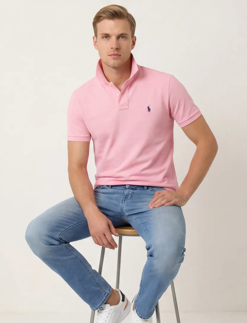 Polo Ralph Lauren polo effen roze normale fit katoen