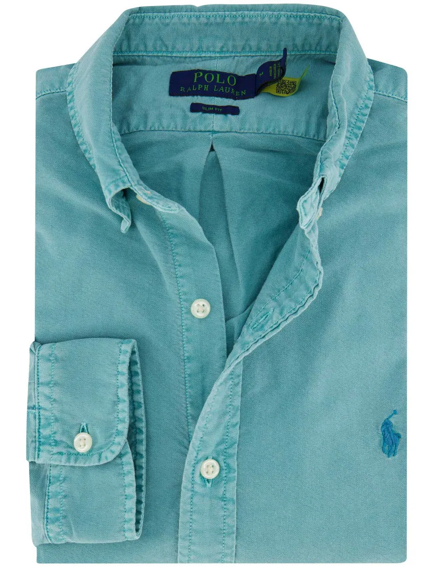 Polo Ralph Lauren overhemd effen blauw slim fit