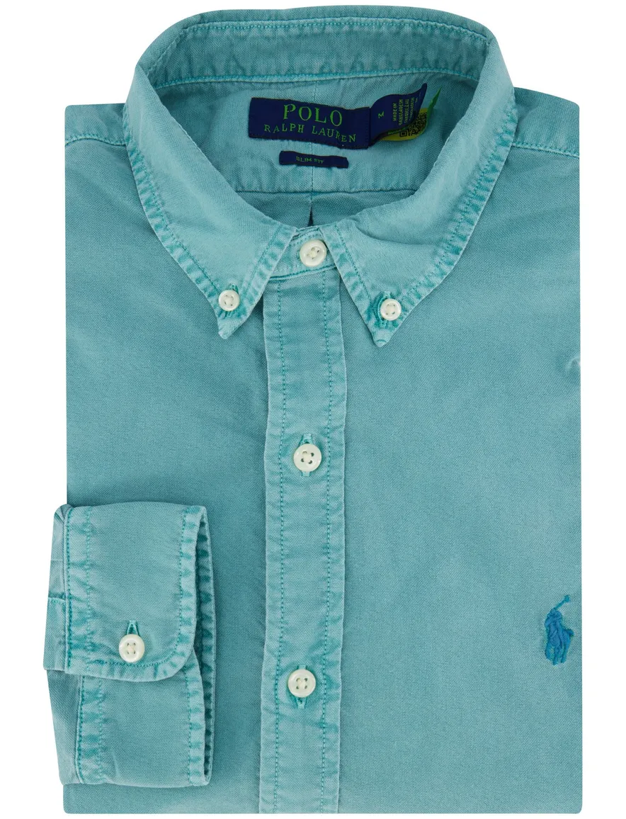 Polo Ralph Lauren overhemd effen blauw slim fit