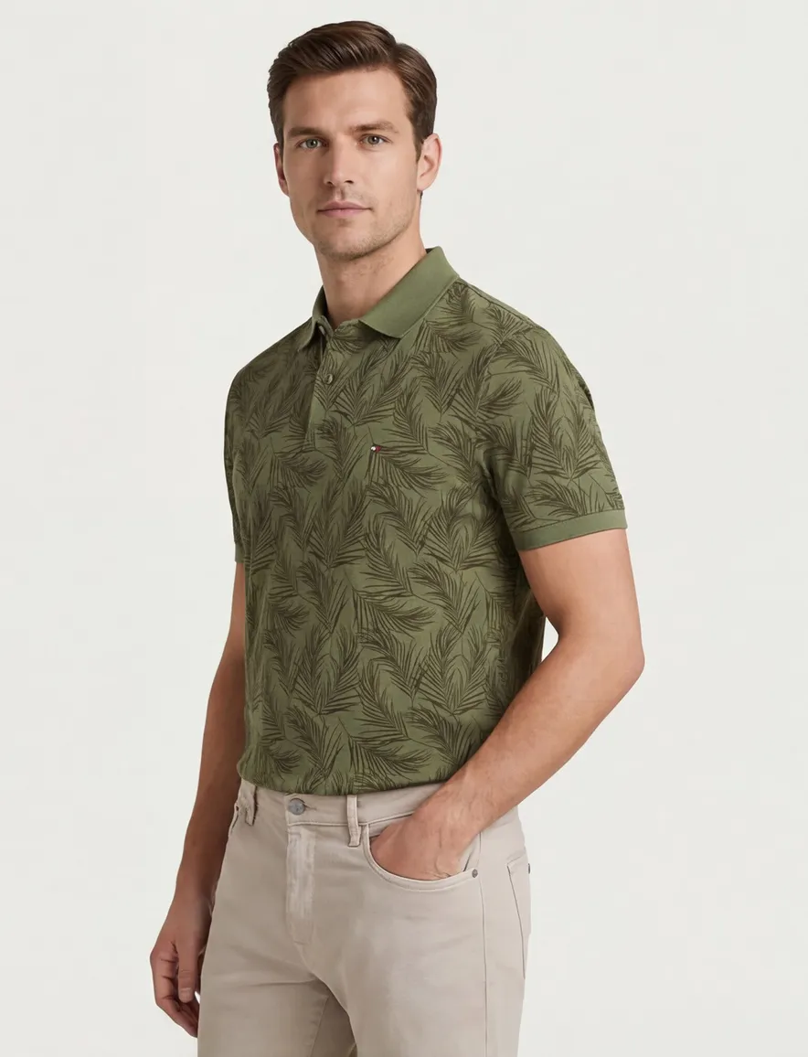 Tommy Hilfiger polo groen geprint katoen normale fit