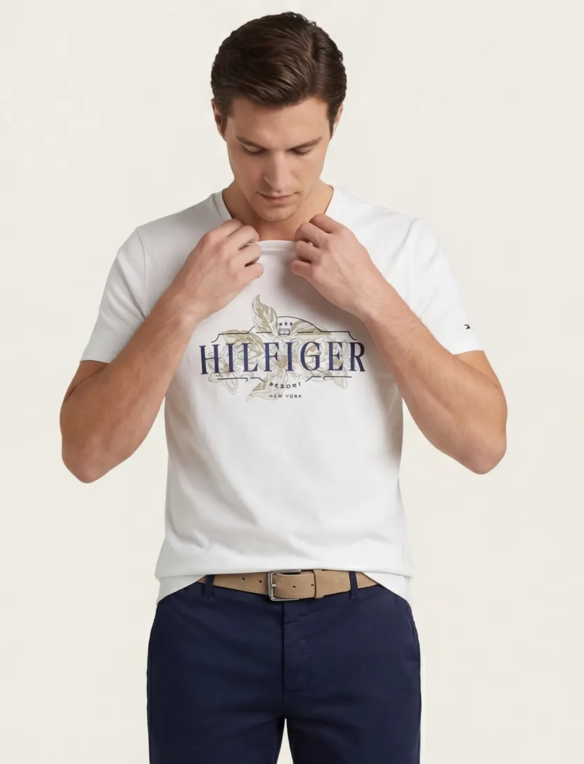 katoenen Tommy Hilfiger T-shirt wit opdruk normale fit