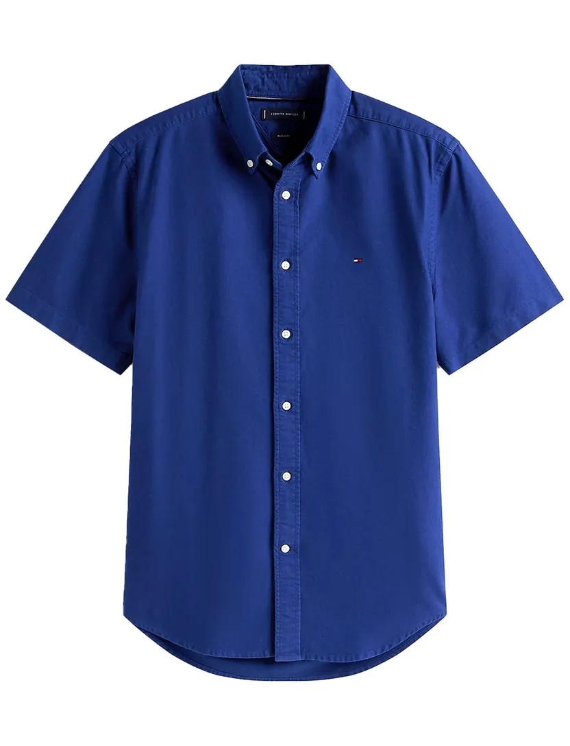 overhemd Tommy Hilfiger korte mouw kobalt Plus katoen