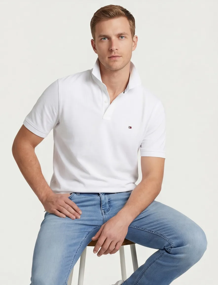 poloshirt korte mouw wit Tommy Hilfiger Big & Tall