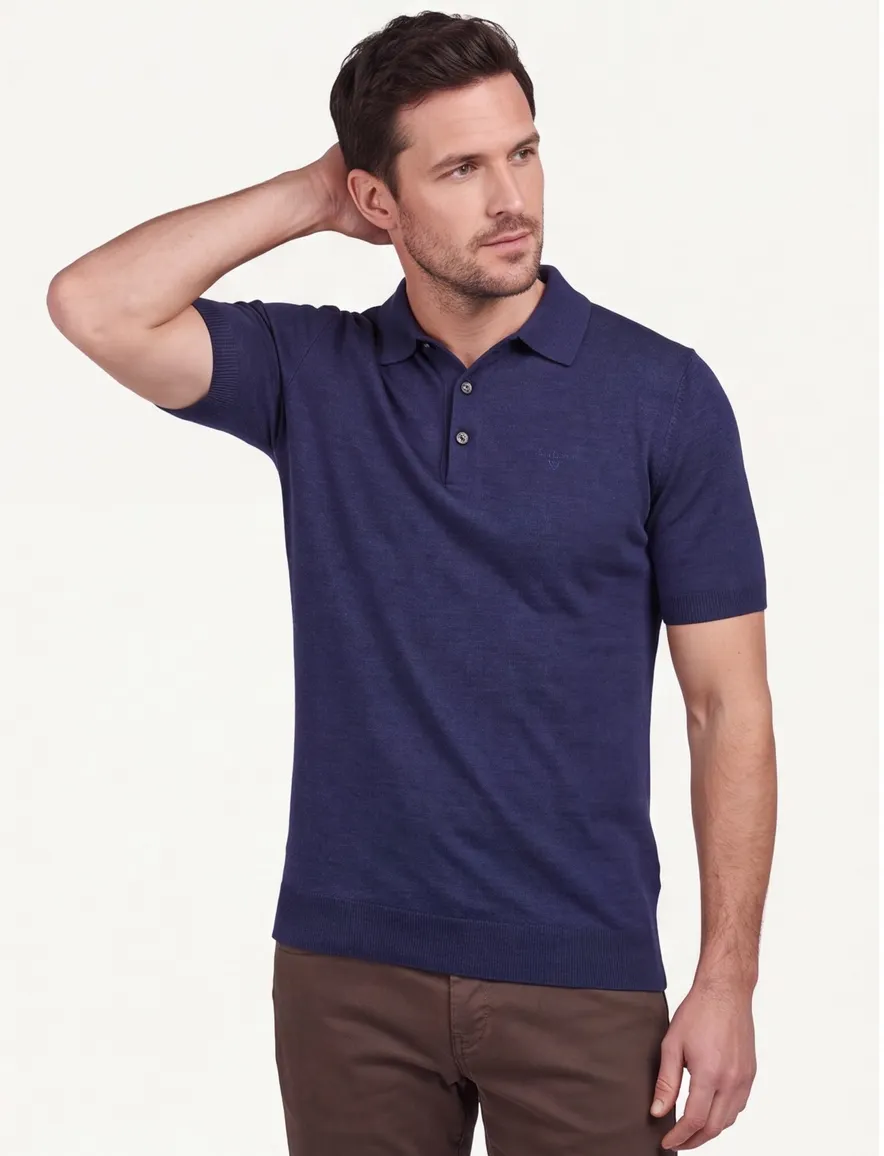Barbour polo donkerblauw knit korte mouw
