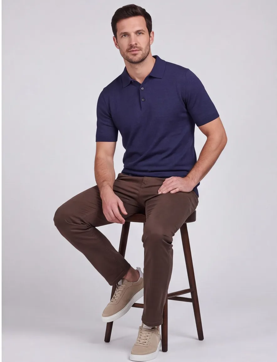 Barbour polo donkerblauw knit korte mouw