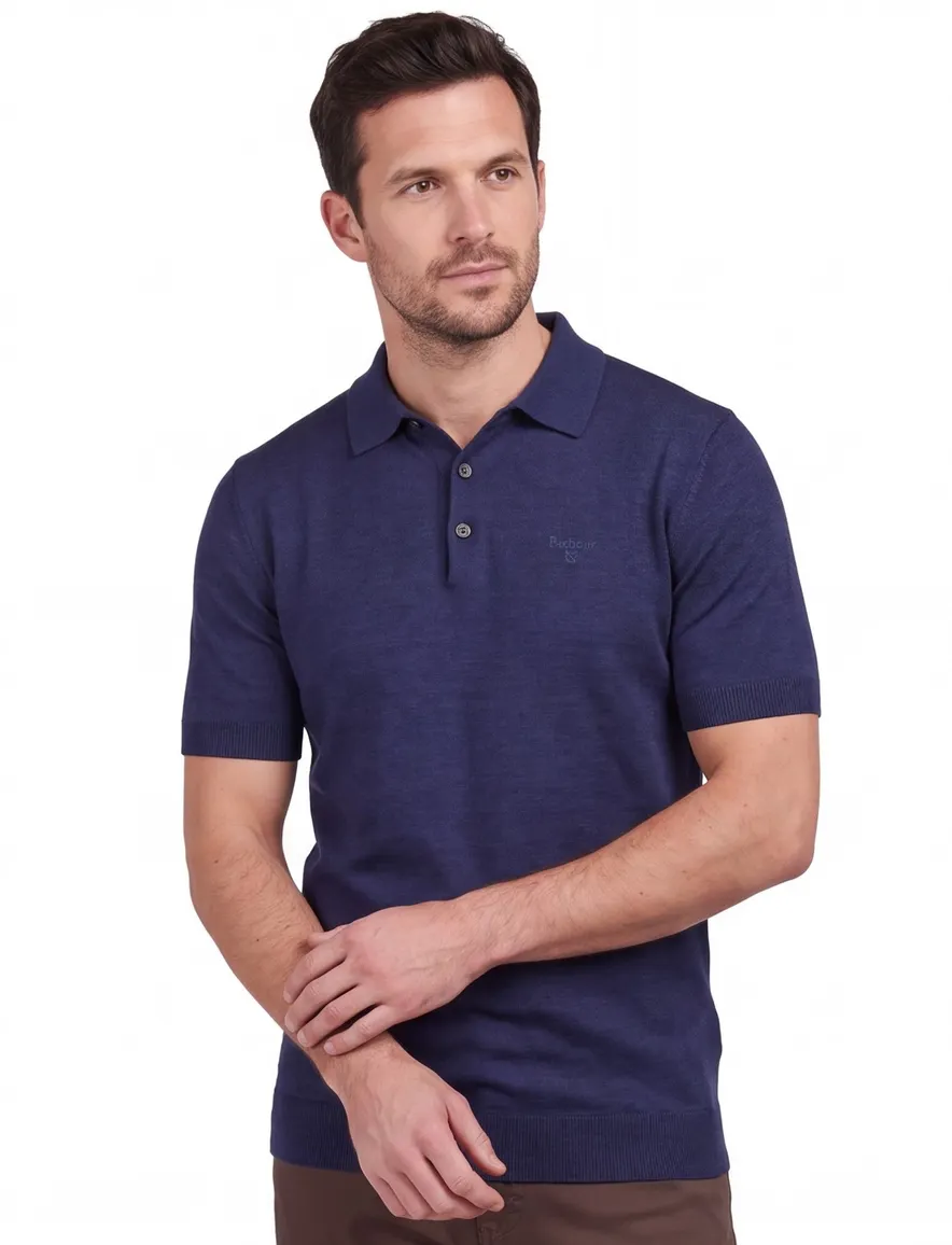 Barbour polo donkerblauw knit korte mouw