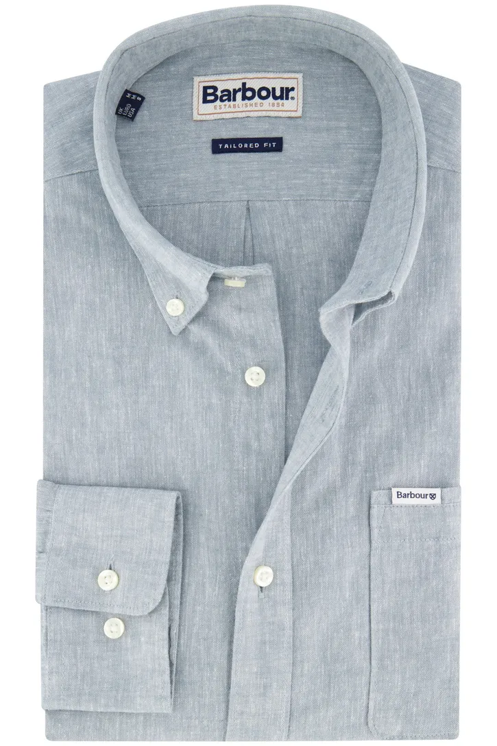 Barbour overhemd linnenmix blauw button-down