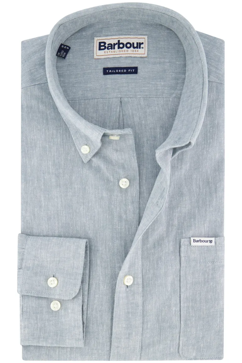 Barbour overhemd linnenmix blauw met borstzak