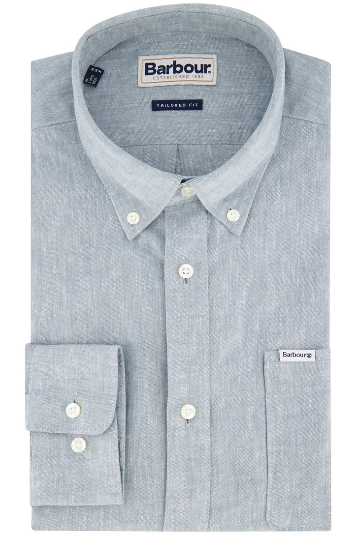 Barbour overhemd linnenmix blauw button-down