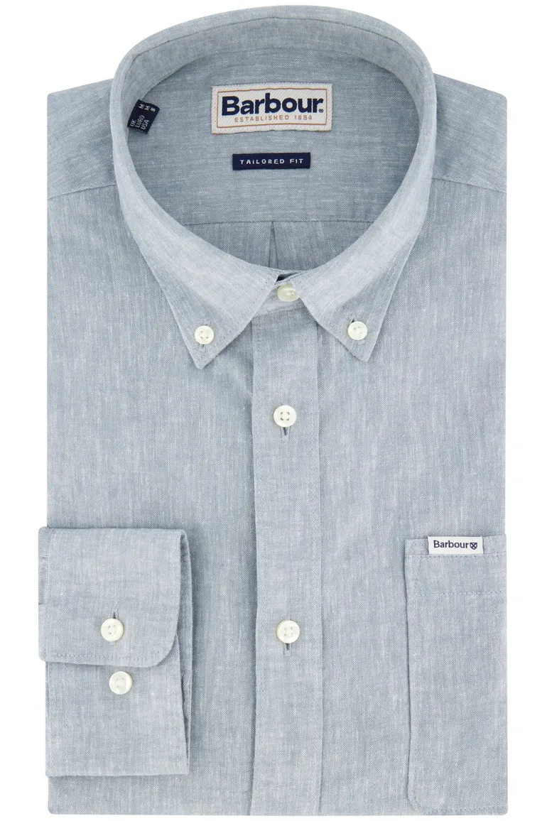 Barbour overhemd linnenmix blauw met borstzak
