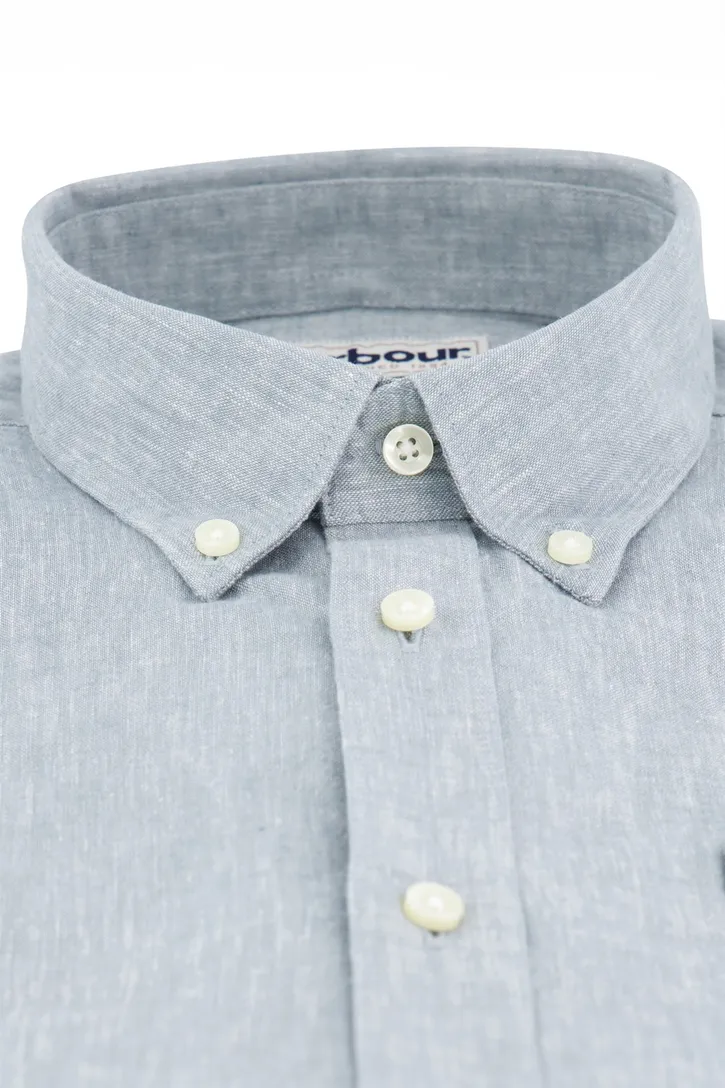 Barbour overhemd linnenmix blauw button-down