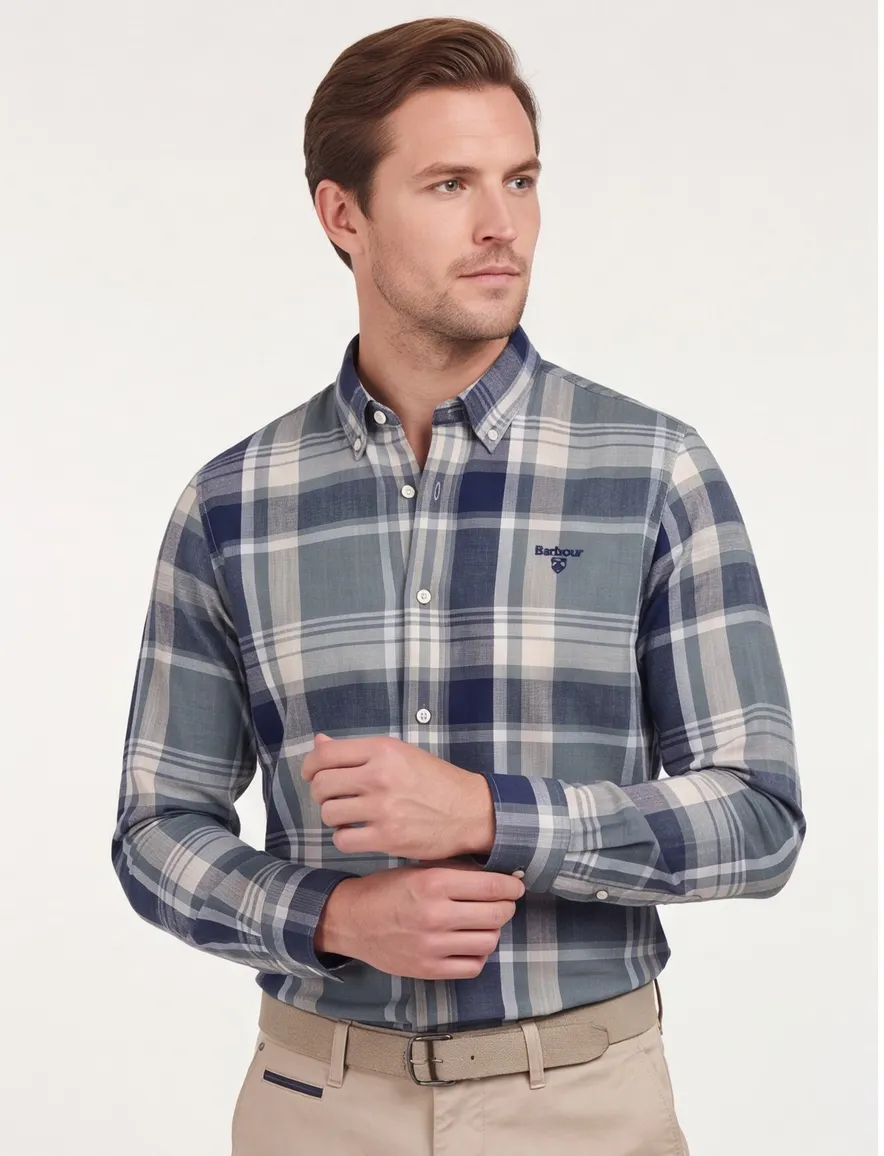 Barbour overhemd blauw geruit Tailored Fit