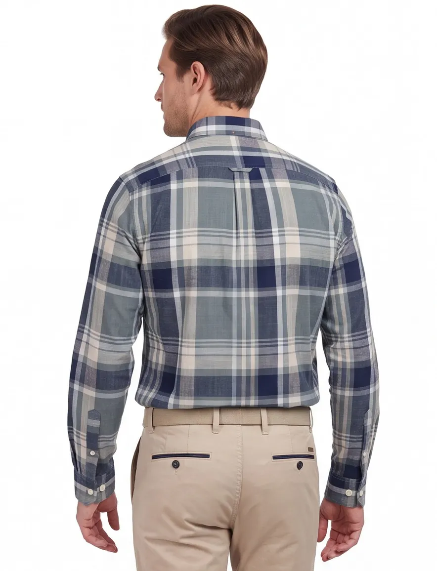 Barbour overhemd blauw geruit Tailored Fit