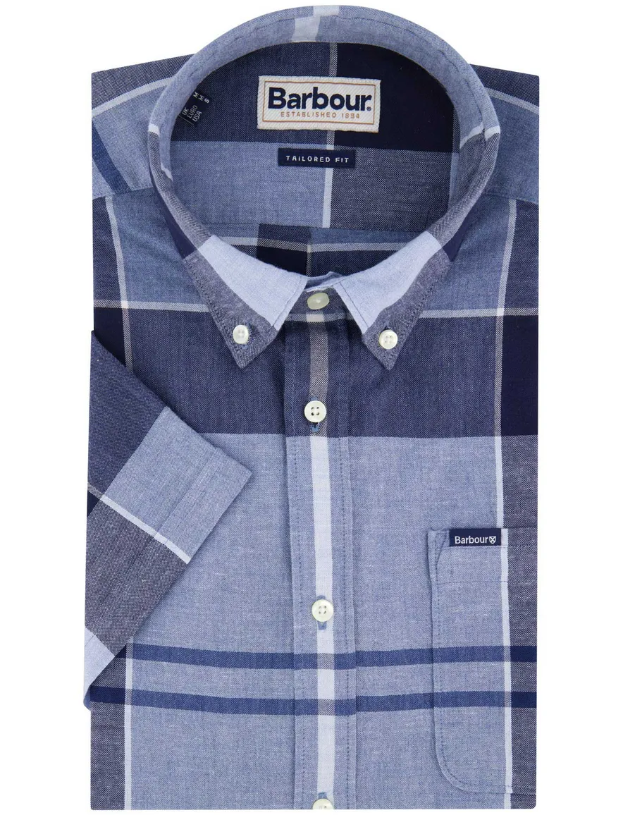 Barbour overhemd donkerblauw tailored fit met borstzak
