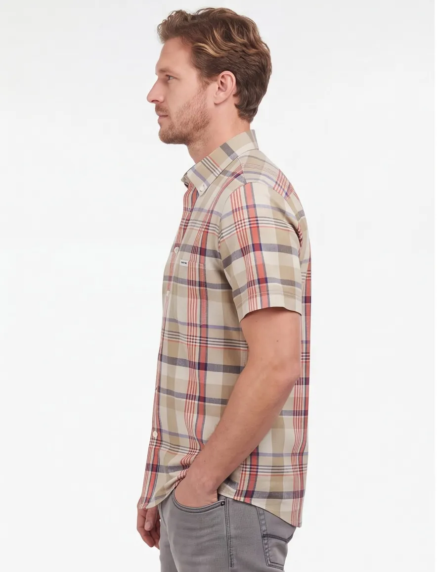 Barbour overhemd beige tailored fit 100% katoen