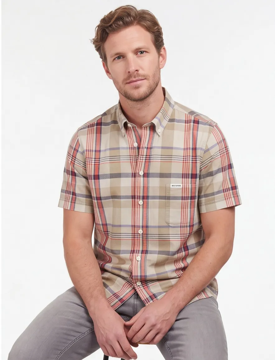 Barbour overhemd beige tailored fit 100% katoen