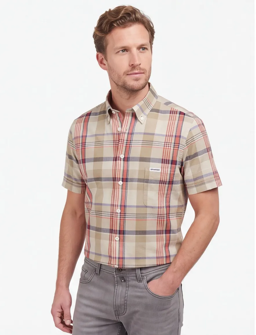 Barbour overhemd beige tailored fit 100% katoen